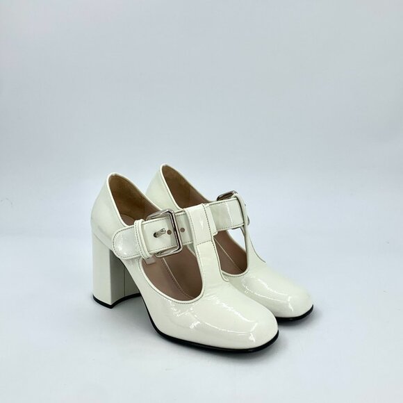 Miu Miu White Patent Leather Mary Jane High Heels Size 36 With Square Toe & 95mm - Picture 2 of 9
